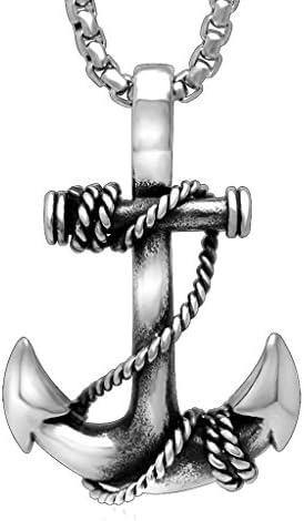 Feilok Stainless Steel Pendant Necklace for Men The Caribbean Anchor, Silver Color, 3.7 cm x 2.5 cm