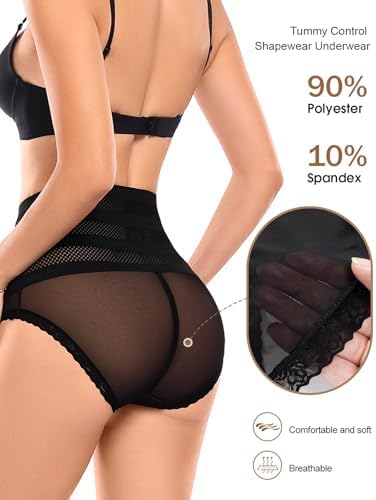 Culottes Femmes Gaine Amincissante Ventre Plat Sculptantes Minceur Slips Mi-Haute Elasticité Respirant Gainante Shapewear Panty avec Coton Entrejambe (Noir, L)