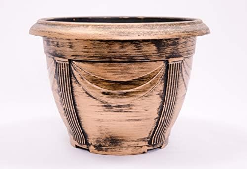 Neoclassical Decor Inspired (2 Pack) Plastic Planter 10X7" Flowerpot for Indoor, Outdoor, Garden, Patio, Office Ornaments, Home Decor, Long Lasting Reusable, Light Weight, Water Resistant (Gold-NC1)