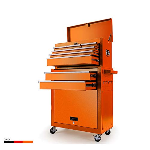 Big Tool Box,Rolling Tool Chest with Sliding Drawers,2 in 1 Tool Cabinet with 4 Swivel Wheels (2Pcs with Brake),Cold Rolled Steel,Orange - Thumbnail 6