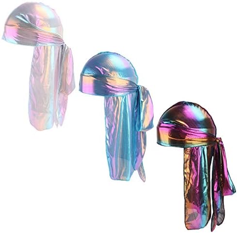 LOVINO Unisex Fashion Durag Headwraps with Extra Long Tail Wide Straps for 360 Waves Pirate Cap Turban Hat for Men Women