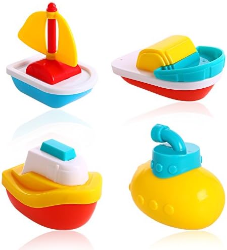 Honfill Bathtime Boat, Float &amp; Play, Swimming Durable Water Gift Toys Educational Boat Pool Fun Toy Set, Set of 4 BPA Free Toys for Toddlers, Kids