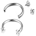 FIBO STEEL 316L Stainless Steel 6Pcs(8mm,10mm,12mm) 16G Horseshoe Lip Nipple Eyebrow Ring Nose Daith Ear Cartilage Helix Piercing Hoop Rings 3mm Cubic Zirconia Inlaid