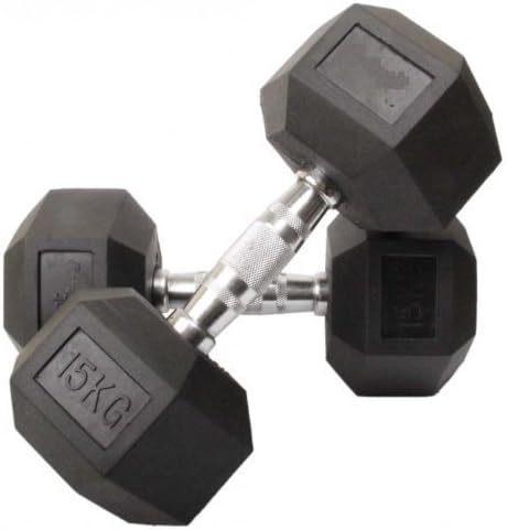 IQI FITNESS Dumbbell Pair 2 x 15kg Rubber Hex Dumbbells