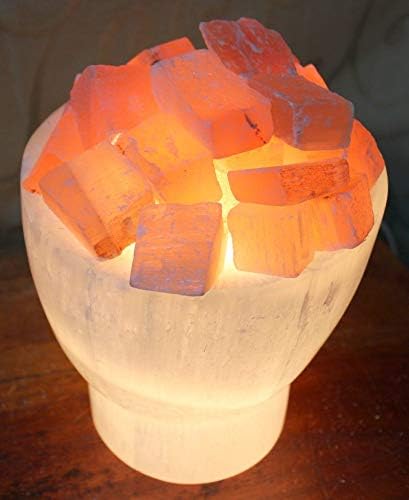 Selenite lamp Fire Bowl Orange 15 cm