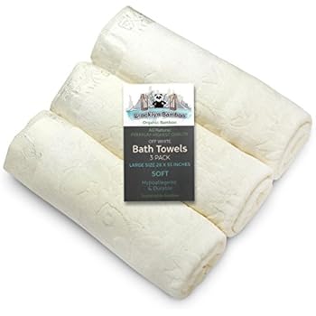 Brooklyn Bamboo | Bath Towels | Beautiful & Unique 3 pc set | Soft, Absorbent, Antifungal, Hypoallergenic | 28 inch X 55 inch | Off-White