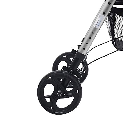 LMEIL 4 Wheel Walker/Rollator with Loop Hand Brakes Foldable Lightweight Four-Wheel with Seat Cushion and Shopping Basket, Elderly Walker, Adjustable Safety Frames