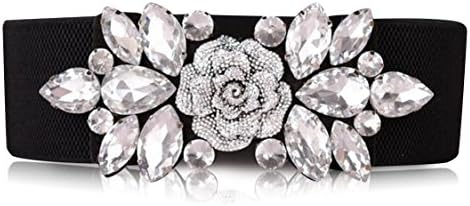 Women's Elastic Stretch Waist Belt for Dress Crystal Waistband