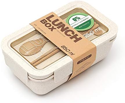 Bento Box, Lunch Box, Bento Box, Leak Proof, 28.5 fl oz (850 ml), Large Capacity, Straw Fiber, Women’s, Boys, Cutlery Included (850 ml), Straw Color)