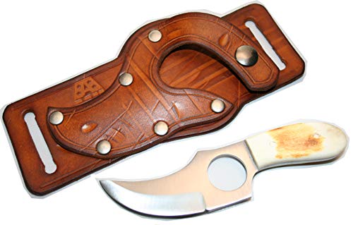 Skinning Knife With Genuine Leather Sheath - Skinner Combo - Quickdraw Holster - Concealed Carry - Finger Hole Fixed Blade 3" - Thumbnail 5