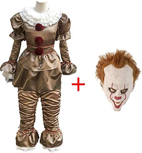 ZJRA Clown,Halloween Costumes,Stephen King's It Pennywise Cosplay Including Mask, Top, Pants, Belt, Bracelet, Anklet, Bib,Fiber