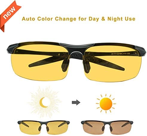 Vinkki Driving Polarized Sunglasses Anti-Glare HD Night Vision Glasses UV400 Protection True Color Photochromism Lens for Men Women Driving/Fishing/Outdoor Sports
