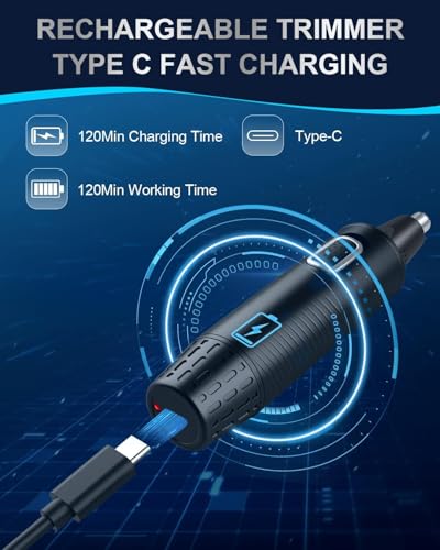 Nose Hair Trimmer, USB Rechargeable Nose Hair Trimmer, 3-in-1 Set, Ear Hair Trimmer with Double Cutting Blades, Professional Painless Eyebrows and Face Hair Trimmer for Men and Women
