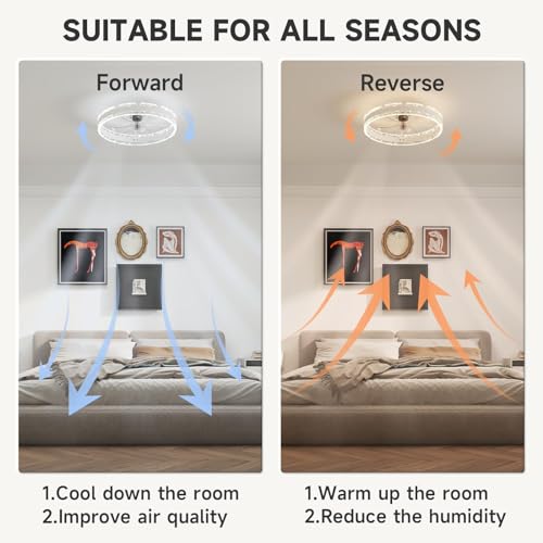 VOLISUN Ceiling Fans with Lights and Remote, 50cm Modern Smart LED Ceiling Fan Light, 6 Speeds and 3000K-6500K Dimmable Quiet Fan Ceiling Lights for Bedroom Living Room Dining Room (White)