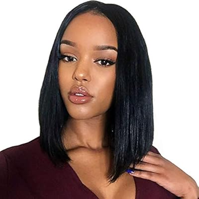 Yifoopli Black Natural Straight Bob Synthetic Wigs For Women Side