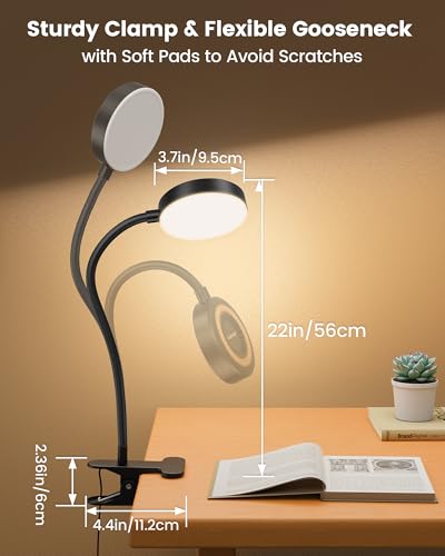 Glocusent Bed Reading Lamp, 72 LED Clamp Lamp with 3 Colours & 5 Brightnesses, Flexible Bed Lamp with Amber Night Light, 30/60 Minute Timer, Eye Protection, for Bed/Reading/Working (Black with Adapter)