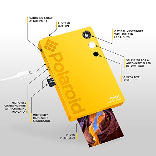 Polaroid Mint Sofortdruck-Digitalkamera (Gelb), Druck auf Zink 2x3 Fotopapier mit festhaftender Rückseite – Bild 6
