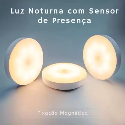 Combo 3 Luminárias, com Sensor de Presença, Recarregável, Luminária Sensor de Movimento