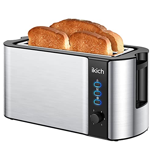 IKICH Toaster 4 Slice, Toaster 2 Long Slot Stainless Steel, Warming
