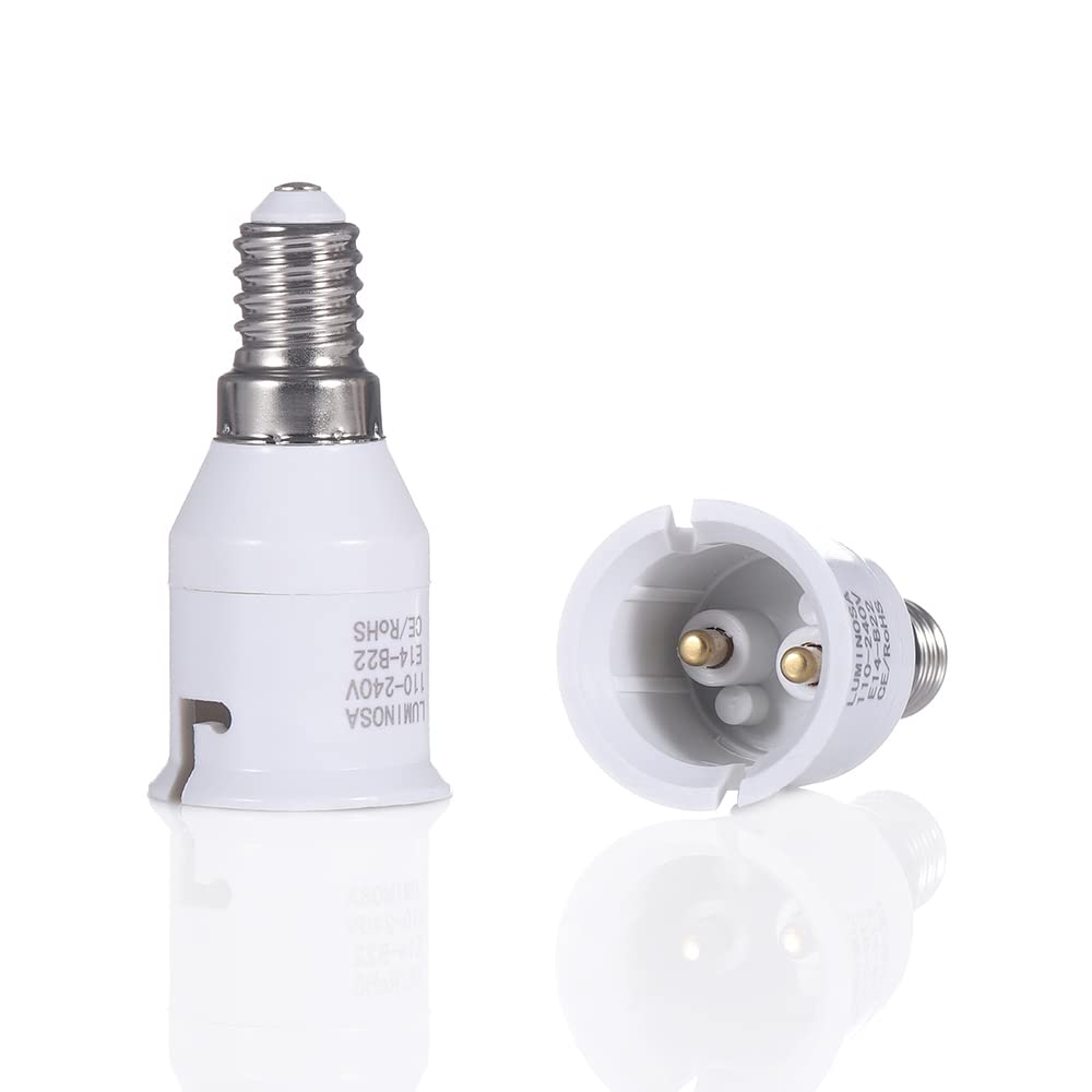 Luminosa E14 to B22 Lamp Holder Adapter Converter (Pack of 2)/ ES Edison Small Screw to Bayonet Bulb Socket Adapter/LED Light Converter / 1 Year Warraty/CE
