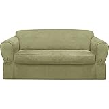 Maytex Piped Suede 2-Piece Slipcover Loveseat, Sage