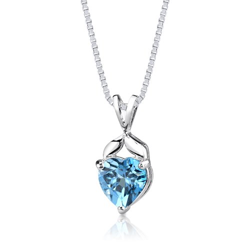 Swiss Blue Topaz Pendant Necklace Sterling Silver 3.00 Carats Heart