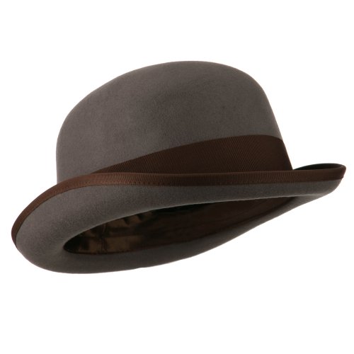 Jeanne Simmons Men's Felt Bowler Hat with Ribbon Trim - Grey Chocolate L - Thumbnail 3