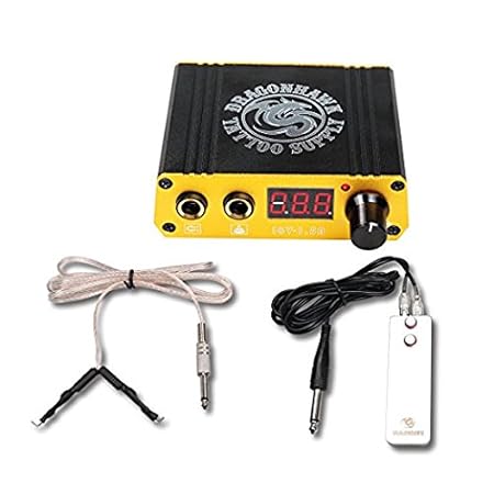 Dragonhawk Lcd Dual Tattoo Machine Gun Power Supply Foot Pedal Clip Cord (Golden)
