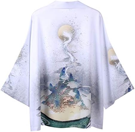 Men Kimono Chinese Painting Dragon Cardigan Cover Up Open Front Shawl Unisex Robe