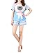VENTELAN Women Pajama Set Cute Animal Pattern Short Sleeve Striped Shorts Sleepwear (X-Small(USA Size:0-2), Blue Bear)