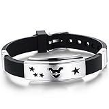 MOWOM Black Silver Tone Stainless Steel Rubber Bracelet Bangle Cuff Taurus Horoscope Zodiac Adjustable