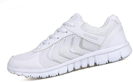 STAINLIZARD Women's Mesh Fabric Breathable Casual Sneakers Sports Light Running Lace up Air Athleisure Shoes Outdoor Walking Footwear (9, White)