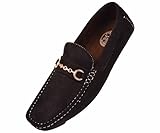 Amali Mens Black Plush Microfiber Loafer Driving Shoe with Gold Chain Ornament: Style Ecker-000