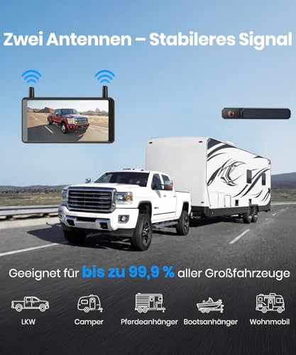 AUTO-VOX 6 Inch Solar Reversing Camera Wireless: 2 Mins Quick Install, 16:9 1080P Display, 2 Channel Split Screen, Supports DVR Recording, IP69K Waterproof for Cars, Trucks, Trailers