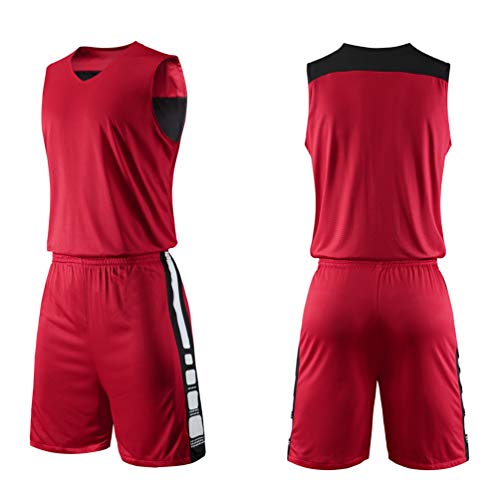 yingfeg bb Men's Reversible Basketball Jersey and Shorts Set Two Sides Wear Basketball Uniforms Red/Black 5XL