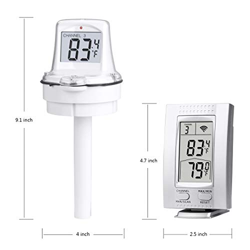 Fusiontec Wireless Floating Pool Thermometer, Digital Pool and Spa Remote Thermometer for Outdoor Indoor Swimming Pool Hot Tub Pond (RF-705)