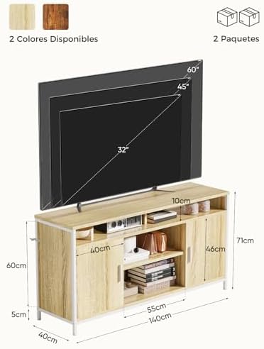Mueble de TV, Mesa de TV para Salón, con Estantes Ajustables, para Televisores de hasta 65 Pulgadas, Estilo Moderno, 140 x 40 x 71 cm, Roble Claro — foto 3 de 8