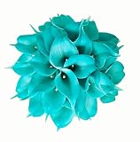 Floral Kingdom 18 PCS 14" Real Touch PU Latex Artificial Calla Lily Flowers for Wedding Bouquets, centerpieces, and Floral Decor (Tiffany Blue)