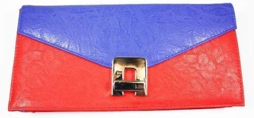 On Sale - Ex High Street, Red and Blue Faux Leather Clutch/Hand Bag with Swivel Clasp Fastener