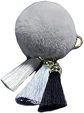 Soft Rabbit Fur Pom Pom Keychain with Rainbow Tassel Keychains for Women Quality Pop Keychain Car Ring Handbag Decoration
