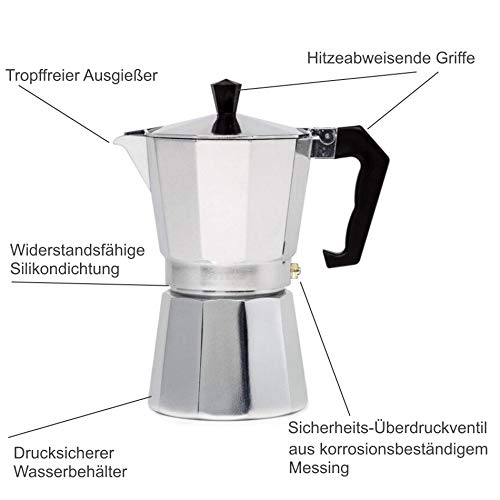 Clixde Espressokocher Moka Expresso Aluminium groß grau 12 Tassen 600 ml Italienisch – Bild 4