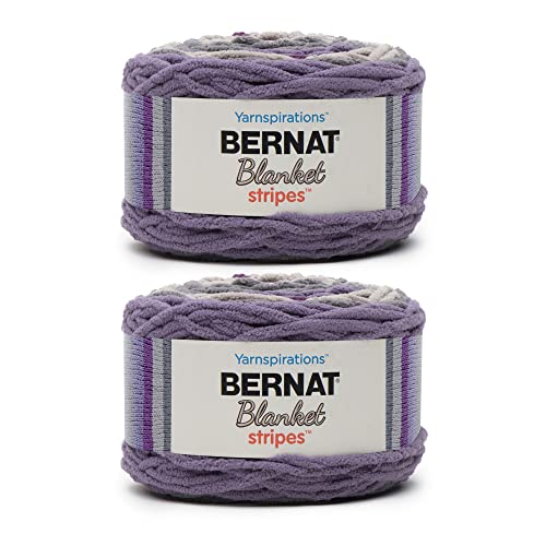 Bernat Blanket Stripes Eggplant Yarn - 2 Pack of 300g/10.5oz - Polyester - 6 Super Bulky - 220 Yards - Knitting, Crocheting & Crafts, Chunky Chenille Yarn
