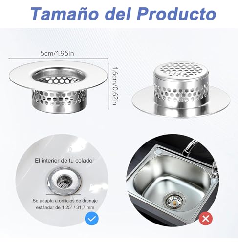SHUUDAUKO 4 Piezas Coladores de Desagüe para Lavabo, Tapa de Desagüe de Acero Inoxidable, Atrapapelos, para Ducha, Tocador y Lavabo de Caravana - Antiobstrucción, Fácil de Limpiar