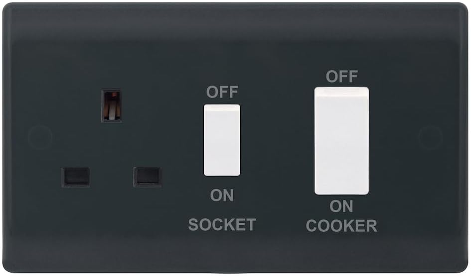 Selectric Part M 45A Cooker Unit 13A Switched Socket White Rockers SSL632 Grey