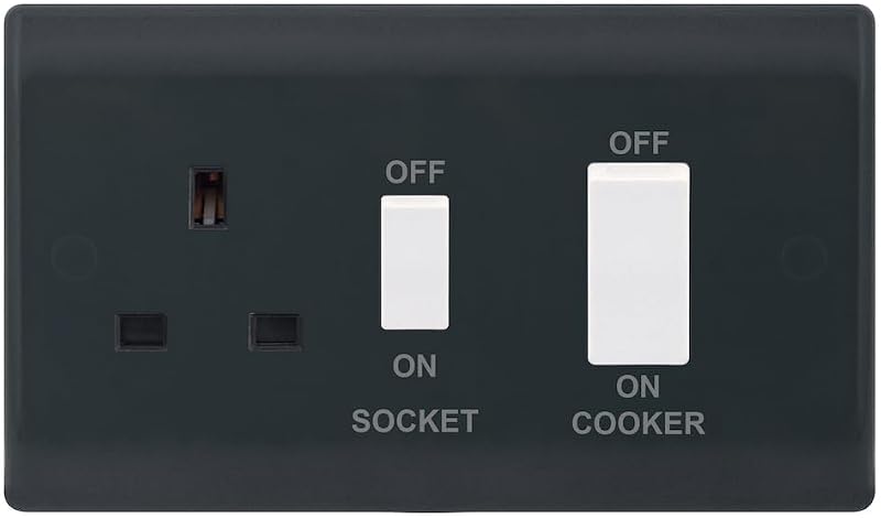 Selectric Part M 45A Cooker Unit 13A Switched Socket White Rockers SSL632 Grey
