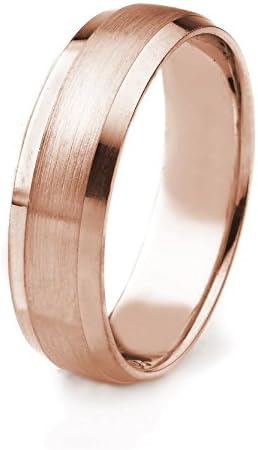 14k Gold Mens Comfort-Fit Wedding Band with Satin Finish and Polished Beveled Edges (6mm)