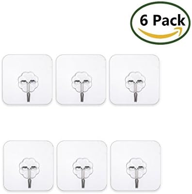 22.05lb/10kg(Max)Nail Free Transparent Heavy Duty Stainless Steel Seamless wall Hook Solid Glue With No Traces kitchen and Bathroom Hook ,Waterproof and Oilproof,Super Load Reusable Hanger(6 pcs)