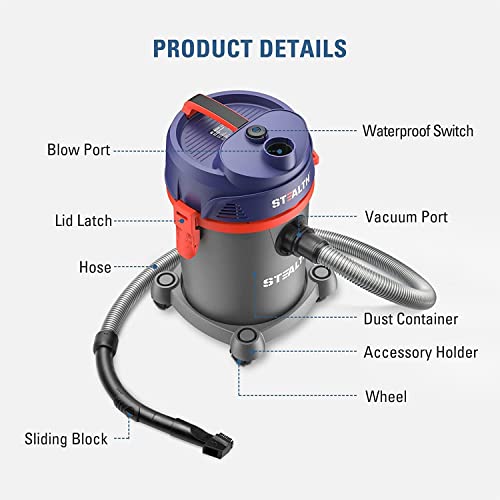 Stealth 6 Gallon Wet Dry Vacuum, Powerful 5.5 Horsepower Motor, 3 in 1