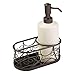 mDesign Decorative Ceramic Kitchen Sink Countertop Liquid Hand Soap Dispenser Pump Caddy with Storage Compartment - Holds Sponges, Scrubbers, Brushes - Vanilla/Cream with Bronze Metal Wire Design