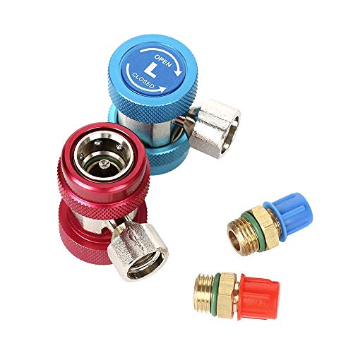 OZMI Adjustable AC R134A Quick Coupler Connector Adapter Fitting High Low 1/4inch SAE HVAC Freon Manifold Gauge Hose Connector Kit